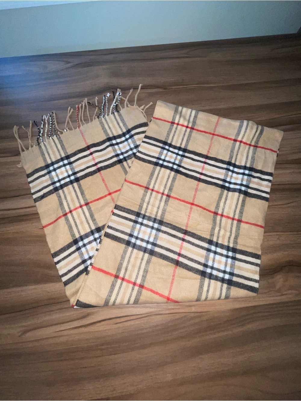 Unisex Scotland Tan Beige Nova Plaid 100% Cashmere Full Length Scarf
